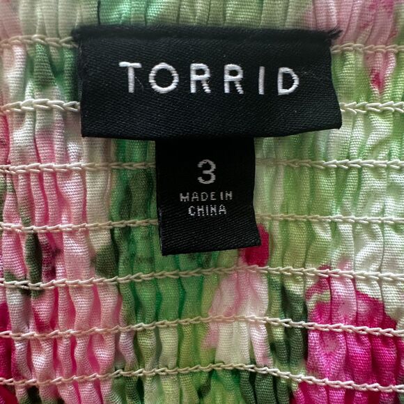 Torrid Sleeveless Pink & Green Floral Pastel Smocked Tiered Sun Dress - Plus 3X - Picture 6 of 6